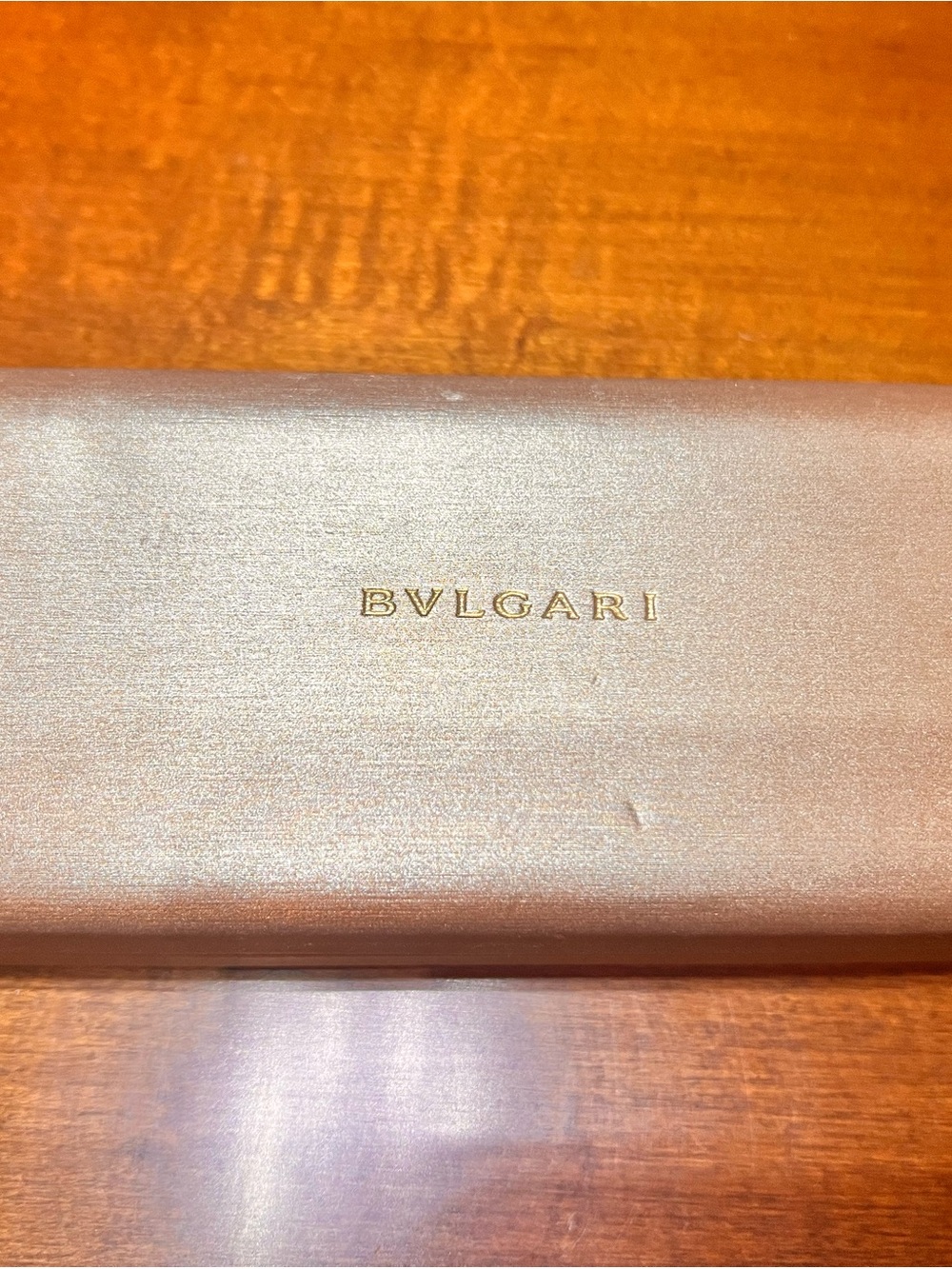 Bulgari Sunglasses Case in Shimmery Pink with Gold Logo